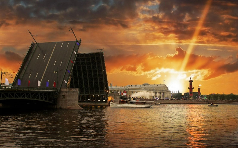 санкт петербург, мост, закат