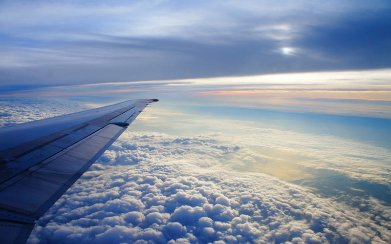 небо, самолет, крыло, облака